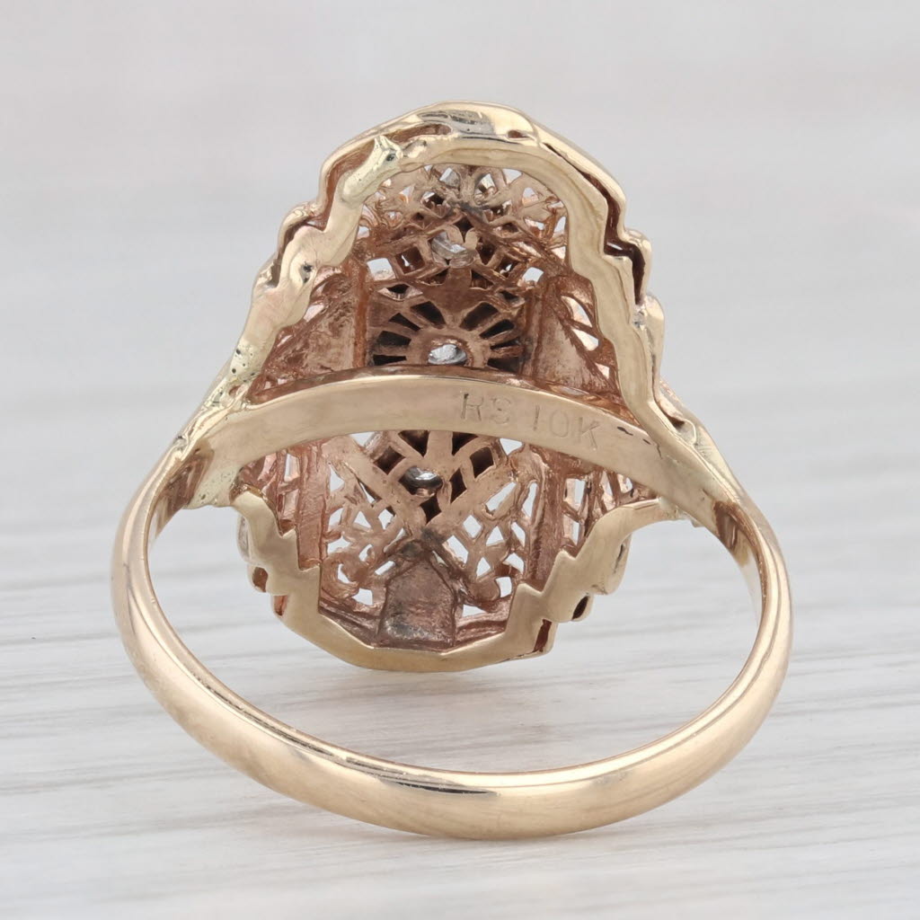 Light Gray Vintage Diamond Filigree Ring 10k Gold Size 7.25 Art Deco