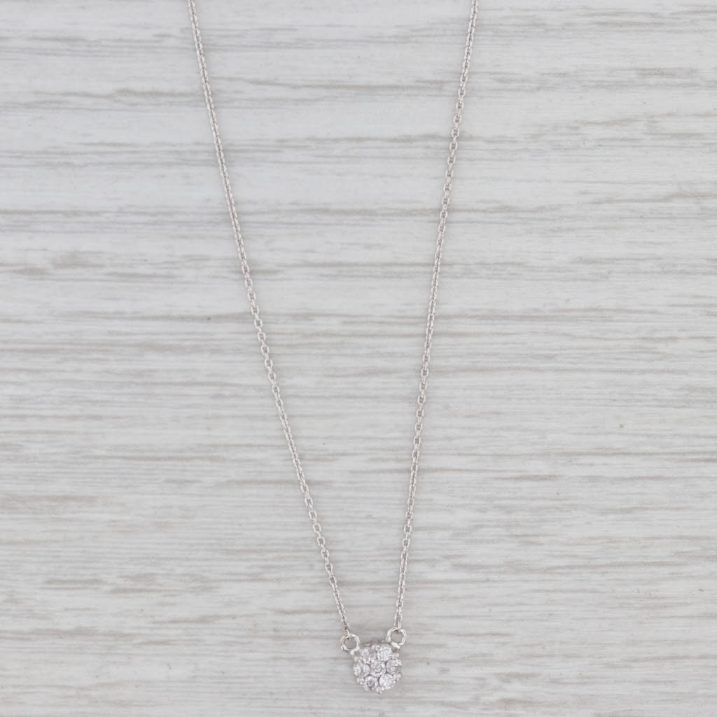New 0.15ctw Diamond Cluster Stationary Pendant Necklace 14k Gold Adjustable