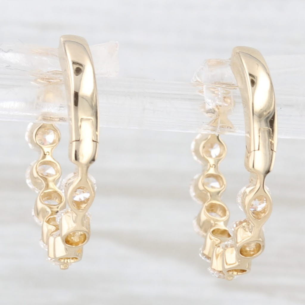 Light Gray New 1.51ctw Diamond Inside Out Hoop Earrings 14k Yellow Gold Round Hoops