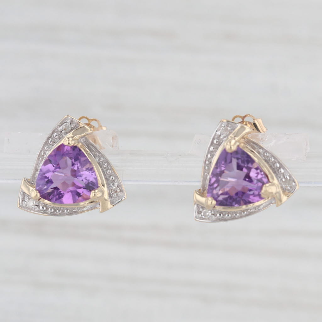 Light Gray 2ctw Trillion Amethyst Diamond Halo Earrings 10k Yellow Gold