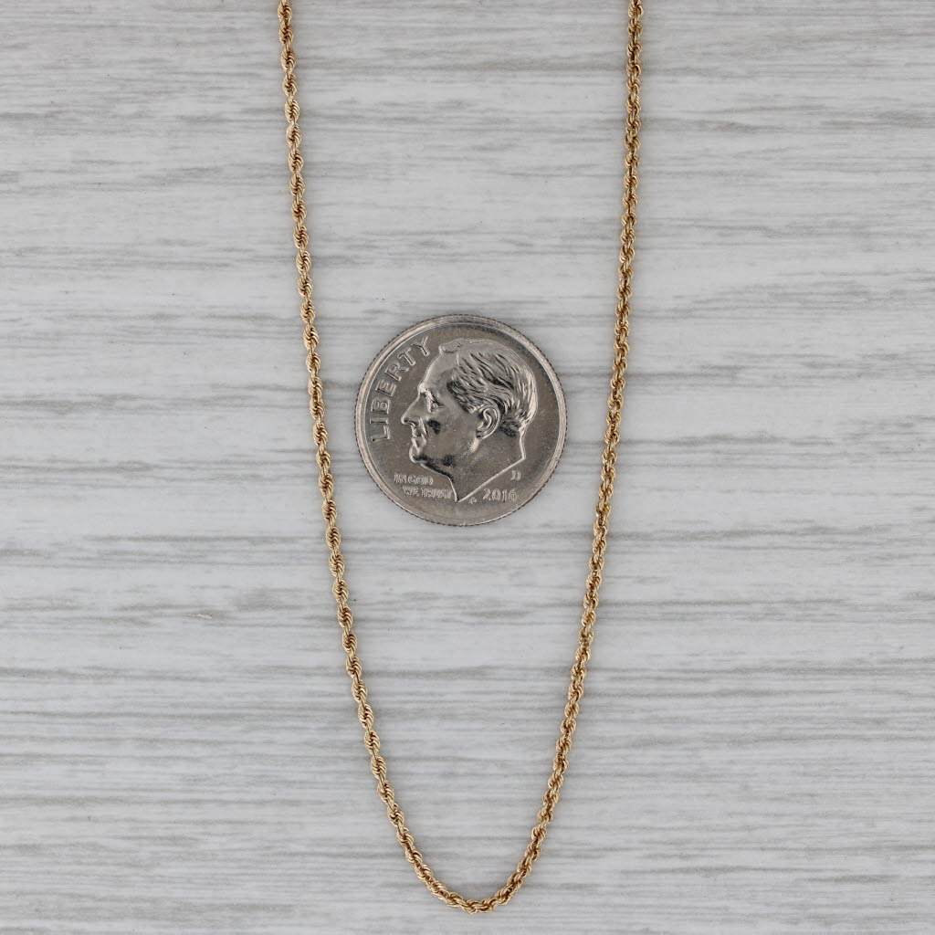 Gray Rope Chain Necklace 14k Yellow Gold 16" 1.3mm