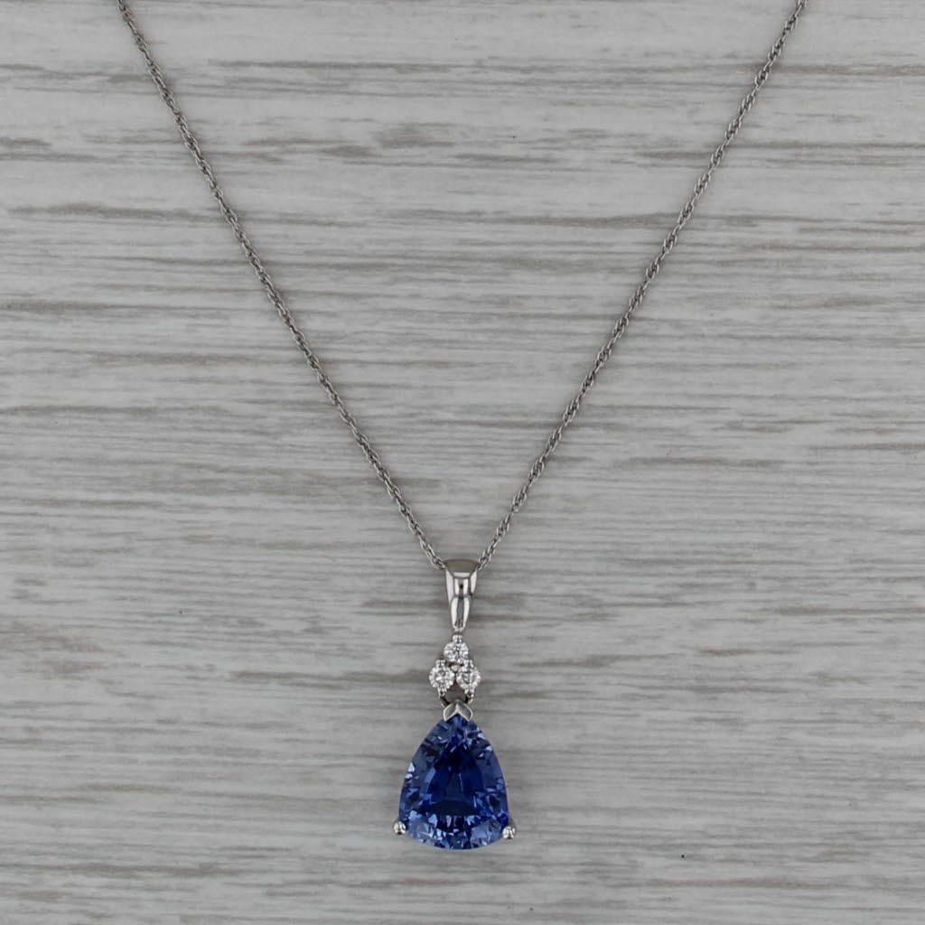 3.42ctw Lab Created Sapphire Diamond Pendant Necklace 10k Gold 18" Rope Chain
