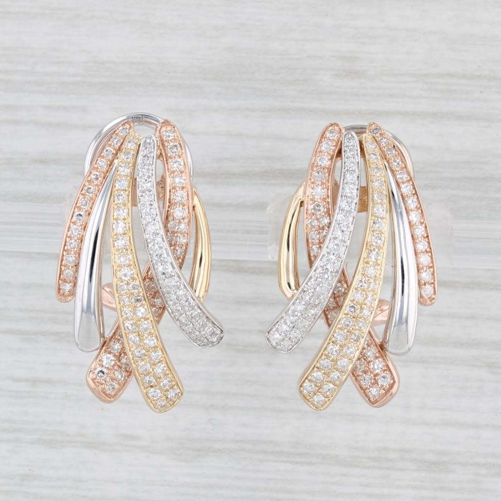 Light Gray 0.52ctw Diamond Waterfall Drop Earrings 14k Yellow White Rose Gold Omega Backs