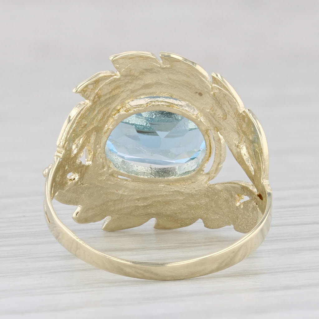 Light Gray Vintage Lab Created Blue Spinel Floral Ring 10k Gold Size 6.5 Oval Solitaire