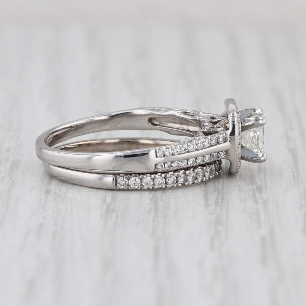 GIA 1.05ctw Diamond Halo Engagement Ring Wedding Band Bridal Set 14k White Gold