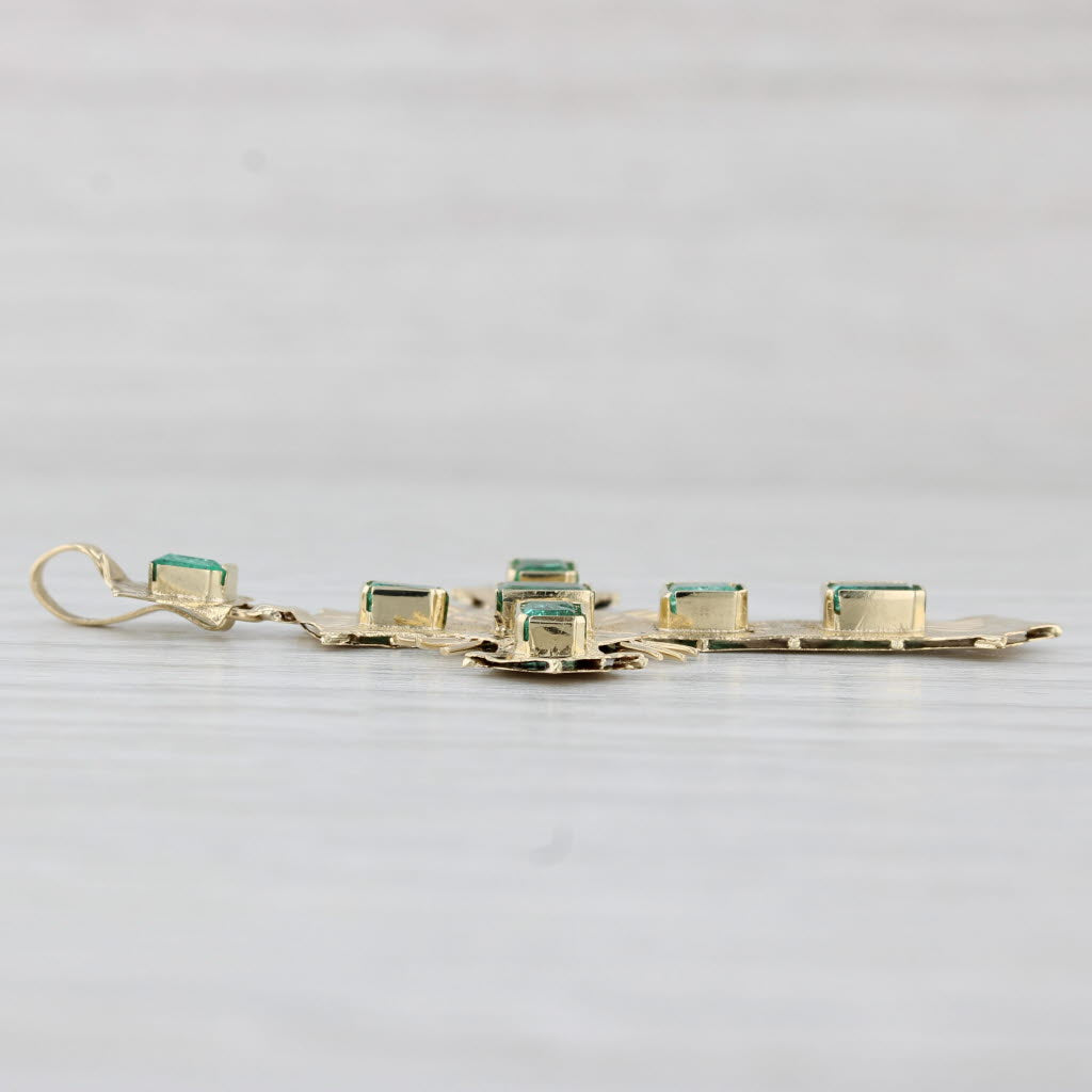 Light Gray Vintage 1.30ctw Emerald Cross Pendant 18k Yellow Gold