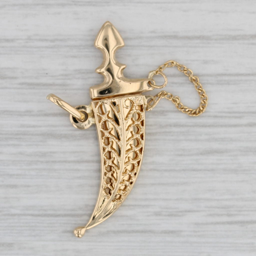 Gray Dagger in Sheaf Charm 18k Yellow Gold Pendant Opens