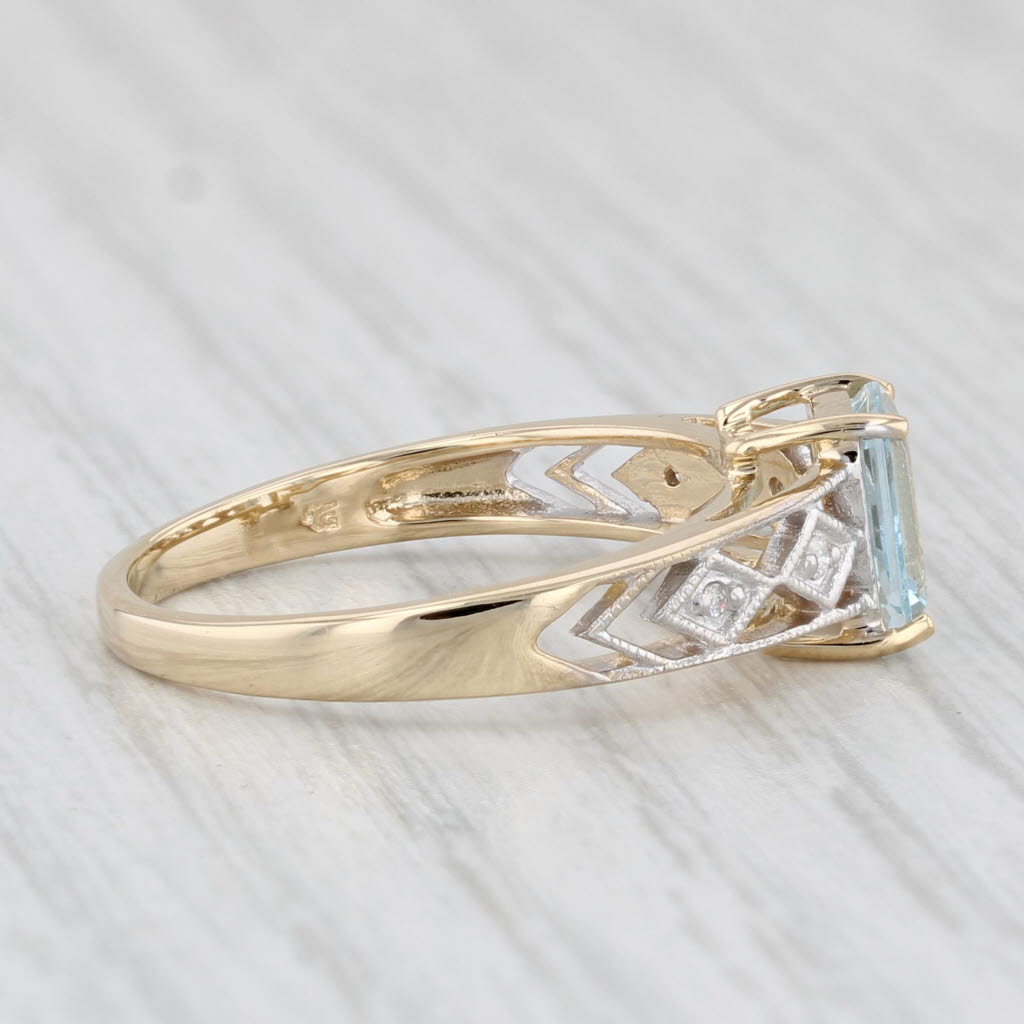 Light Gray 0.75ct Aquamarine Solitaire Ring 14k Yellow Gold Size 7 Diamond Accents