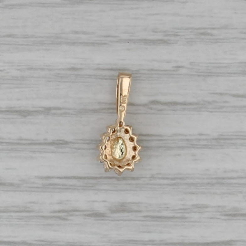 Pear Cabochon Teardrop Diamond Halo Pendant 14k Yellow Gold Small Drop