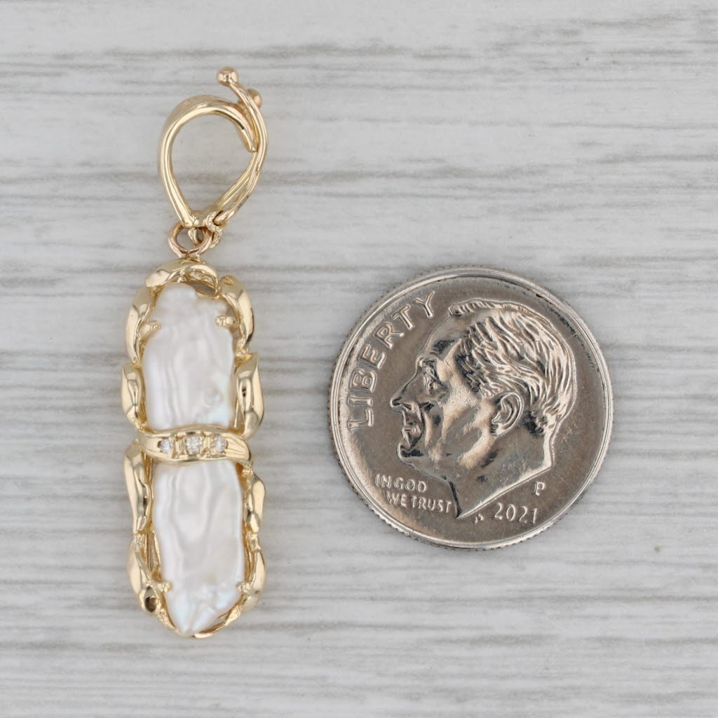Gray Baroque Pearl Diamond Drop Pendant 14k Yellow Gold