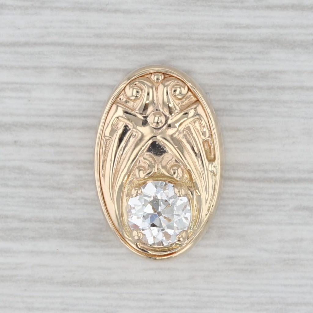 Light Gray 0.62ct Diamond Solitaire Slide Bracelet Charm 14k Yellow Gold Vintage