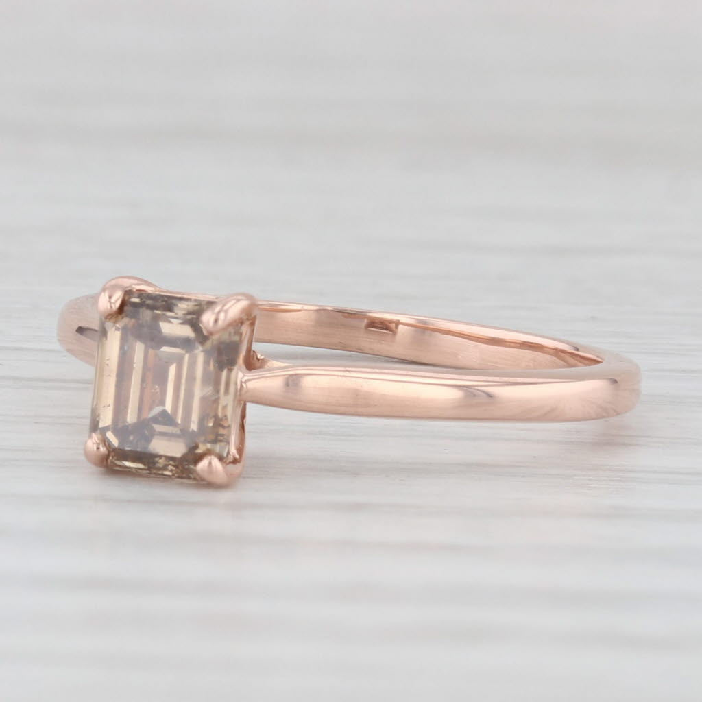 Light Gray 1ct Brown Diamond Emerald Cut Solitaire Ring 14k Rose Gold Size 7.25 Engagement