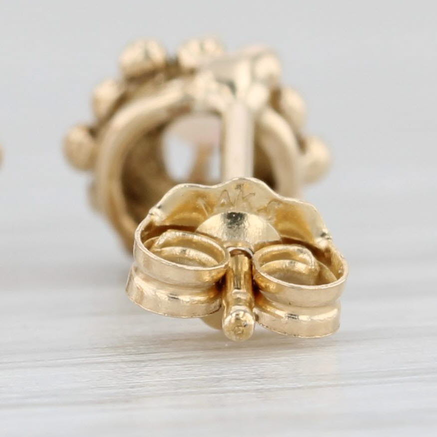 Light Gray Opal Solitaire Stud Earrings 14k Yellow Gold Round Cabochon