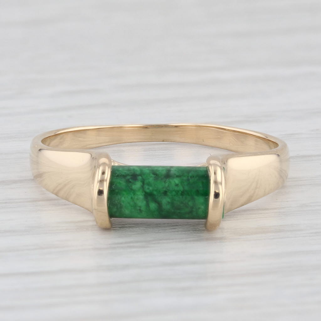 Light Gray Green Maw Sit Sit Solitaire Mid-Century Modern 14K Yellow Gold Ring Size 9.25