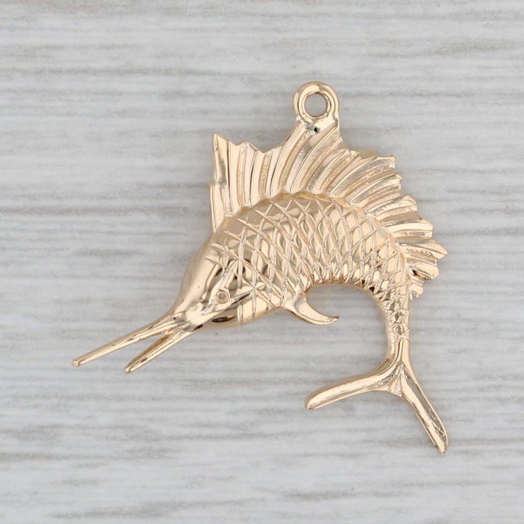 Gray Swordfish Pendant Charm 14k Yellow Gold Fishing Nautical