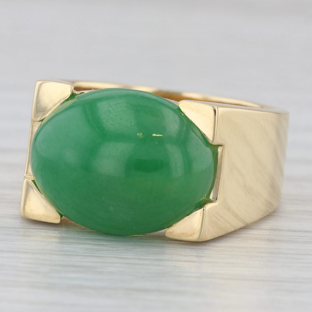 Light Gray Jadeite Jade Solitaire Ring 18k Gold Oval Cabochon Solitaire Size 9.75 Papers