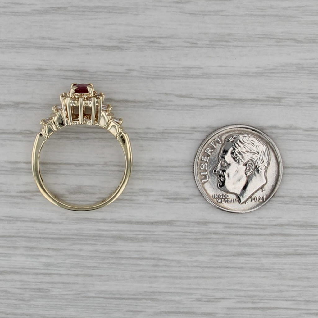 0.64ctw Ruby Diamond Halo Ring 10k Yellow Gold Size 6.75