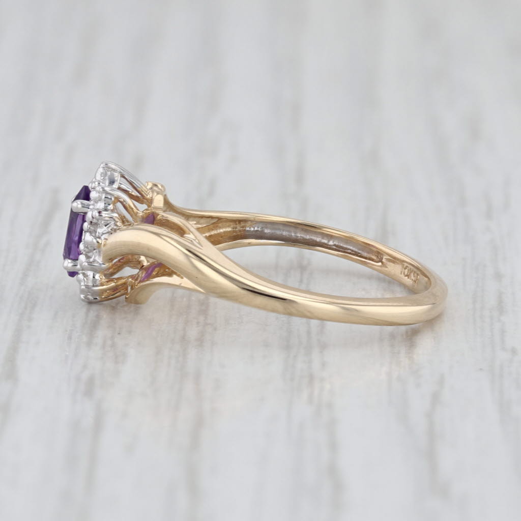 0.18ct Marquise Amethyst Ring 10k Yellow Gold Diamond Accents Size 7.25