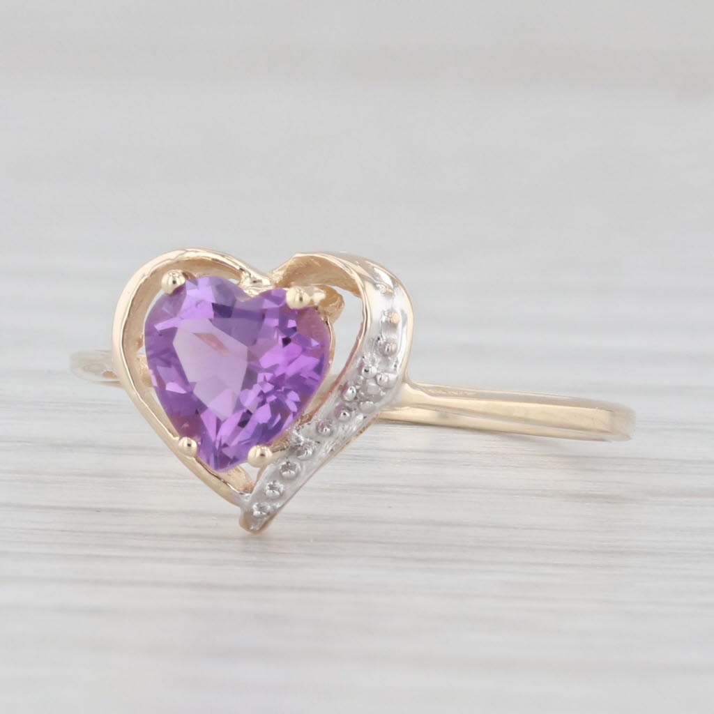 Light Gray 0.70ct Amethyst Heart Solitaire Ring 10k Yellow Gold Size 7.25
