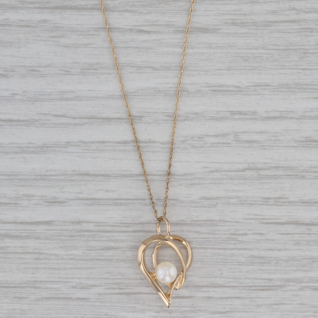 Gray Cultured Pearl Heart Pendant Necklace 14k Yellow Gold 19" Rope Chain