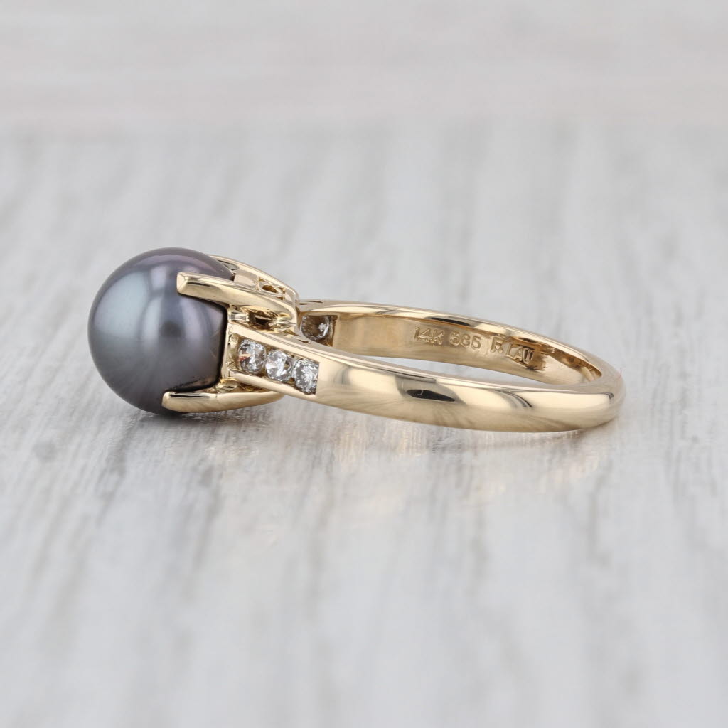 Cultured Saltwater Pearl Diamond Ring 14k Yellow Gold Size 6.5