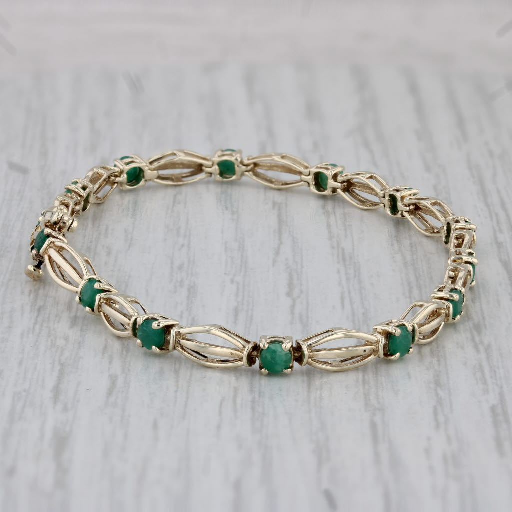 Gray 1.60ctw Emerald Bracelet 10k Yellow Gold 6.75" 4.3mm