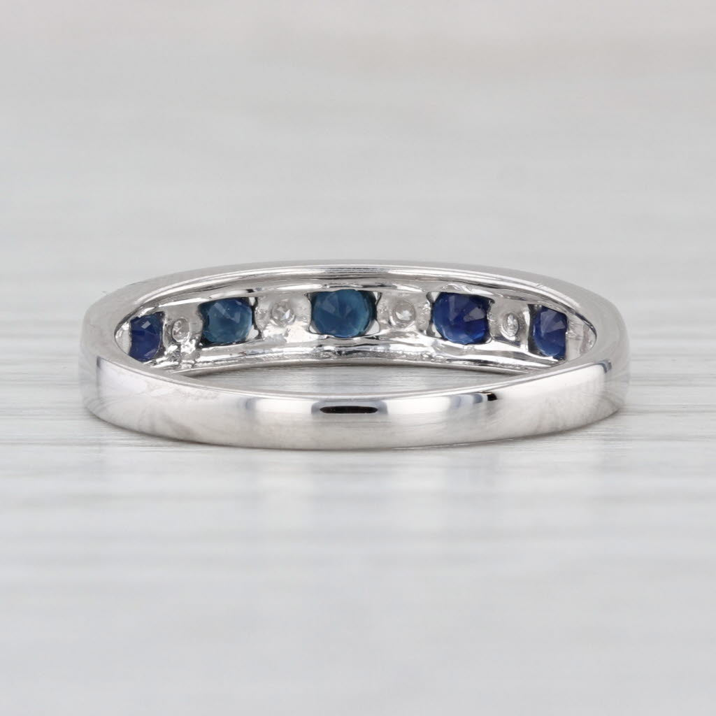 0.47ctw Blue Sapphire Diamond Wedding Band 14k White Gold Stackable Ring Sz 7.25