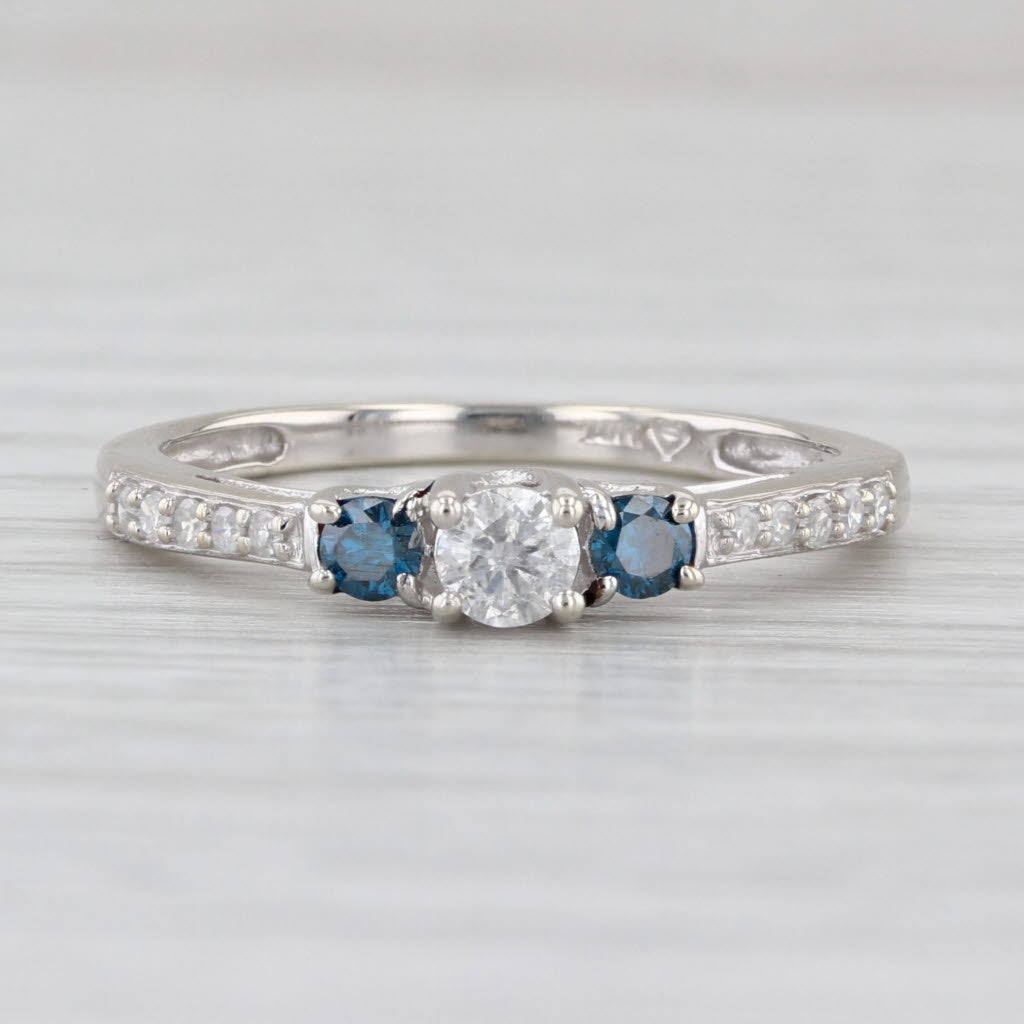 0.30ctw White Blue Diamond Engagement Ring 10k White Gold Size 7 3-Stone