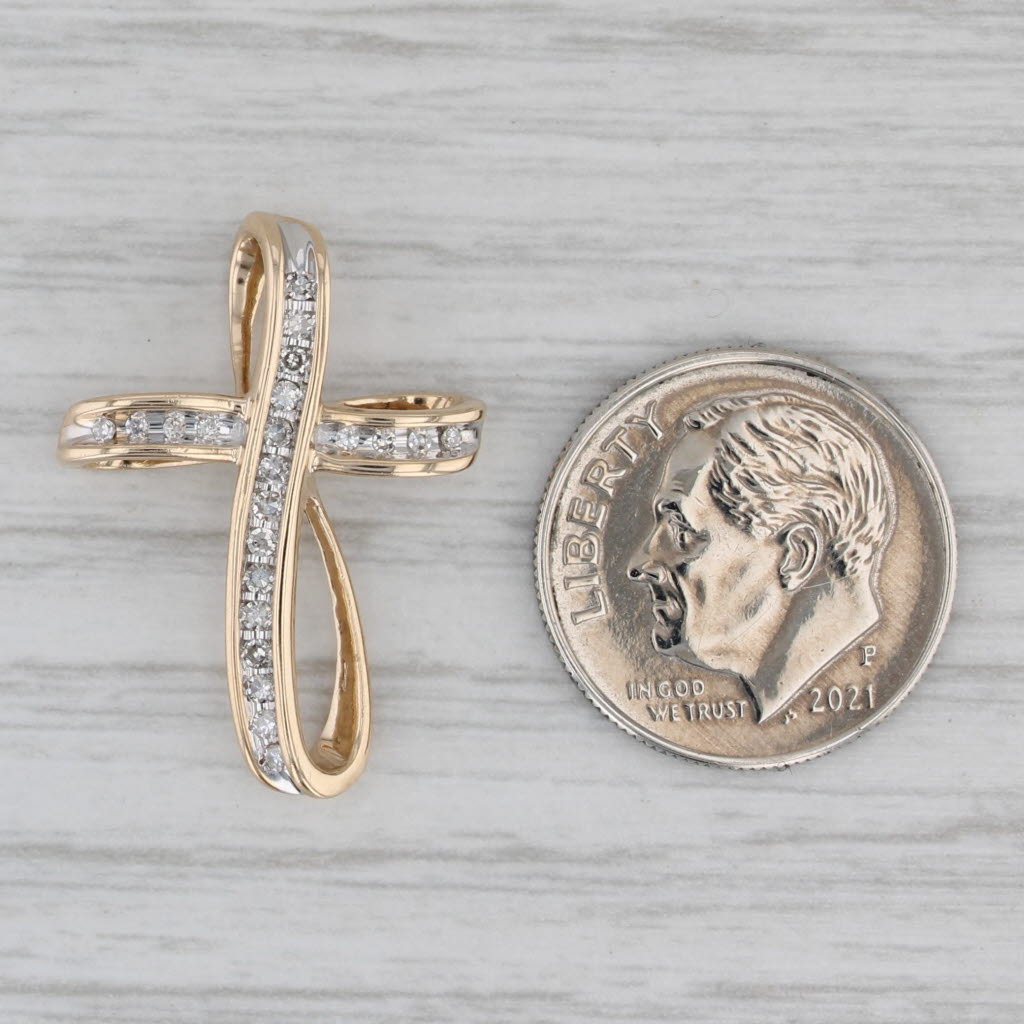 Gray Diamond Looping Cross Pendant 10k Yellow Gold