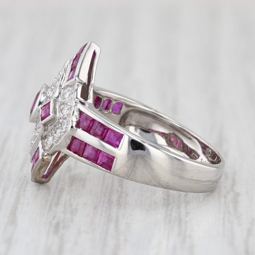 1.70ctw Ruby Diamond Ring 14k White Gold Size 6.5 Cocktail