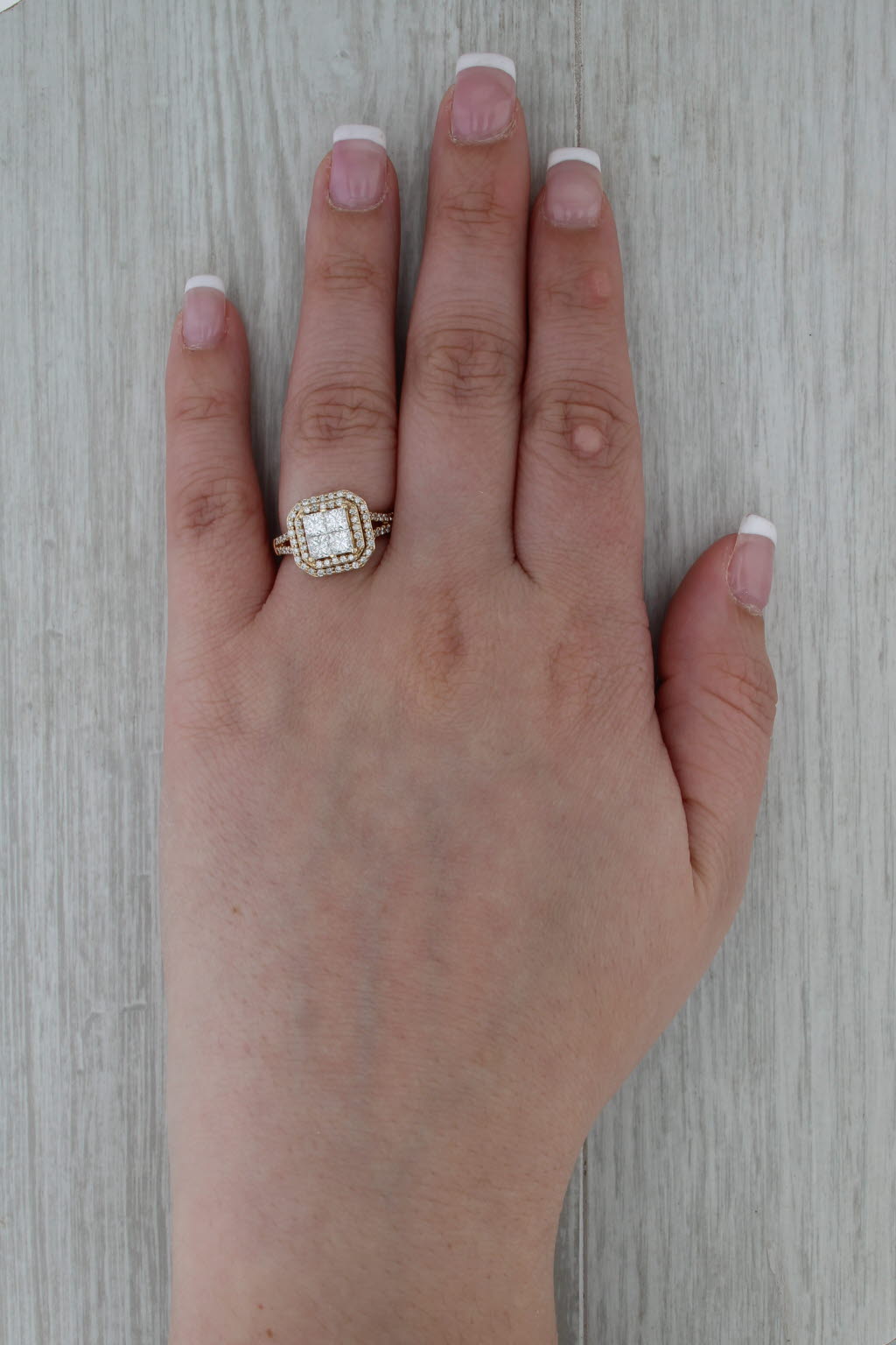 1.32ctw Princess Diamond Double Halo Engagement Ring 14k Yellow Gold Size 6.5