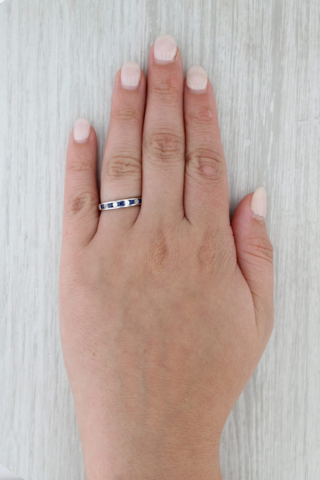 0.52ctw Lab Created Blue & White Sapphire Ring 10k White Gold Stackable Band