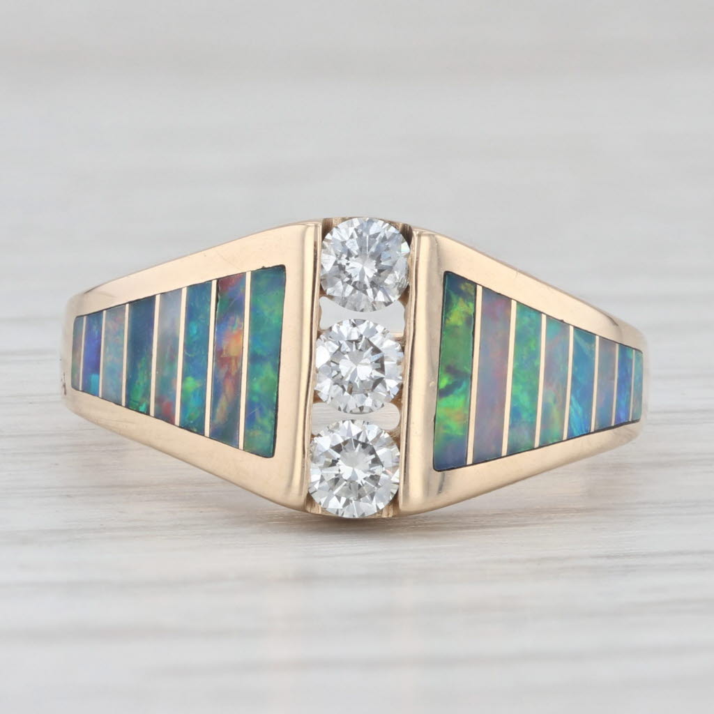 Light Gray Kabana 0.30ctw Diamond Opal Mosaic Ring 14k Yellow Gold Size 6