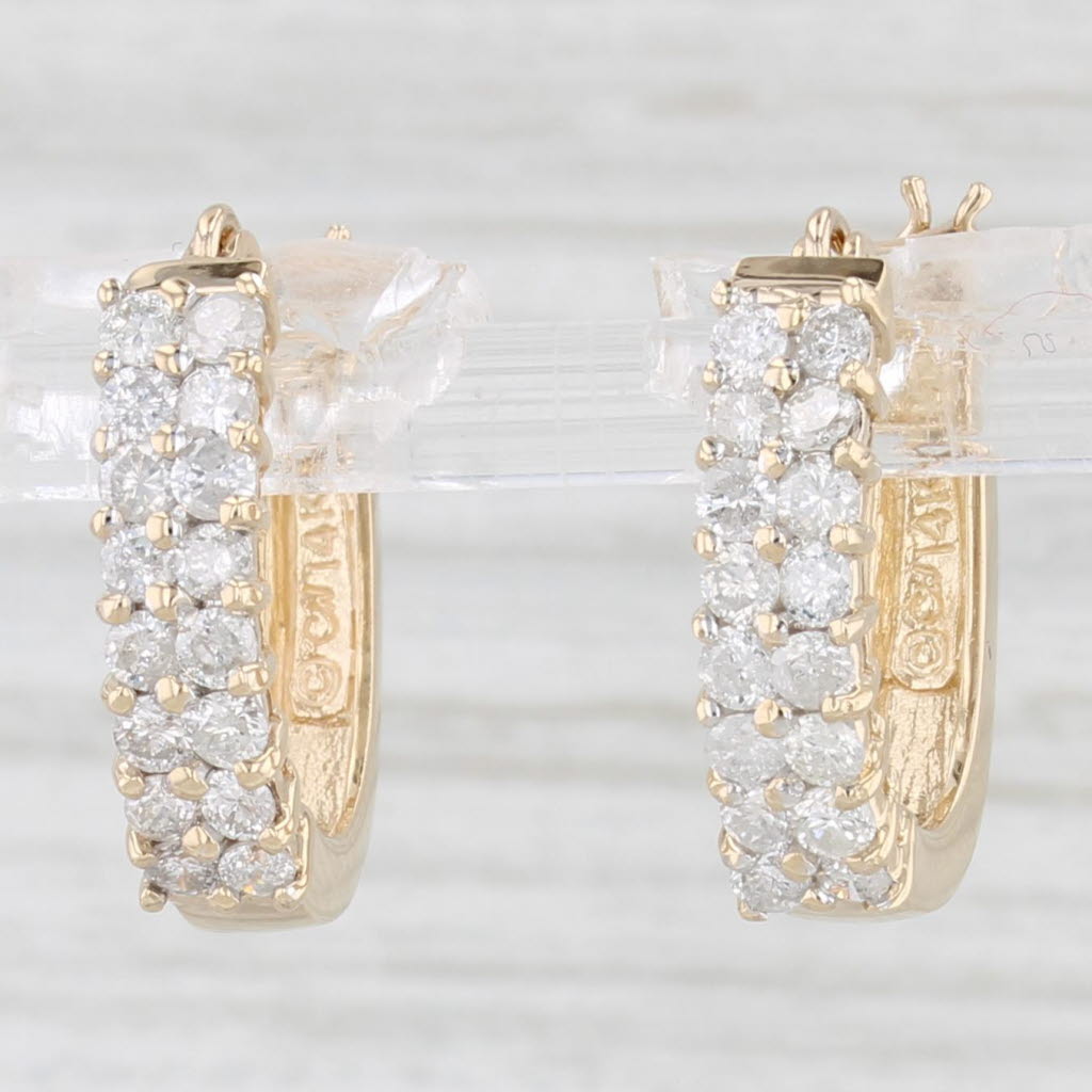 Light Gray 1ctw Diamond J-Hook Oval Hoop Earrings 14k Yellow Gold Snap Top Pierced