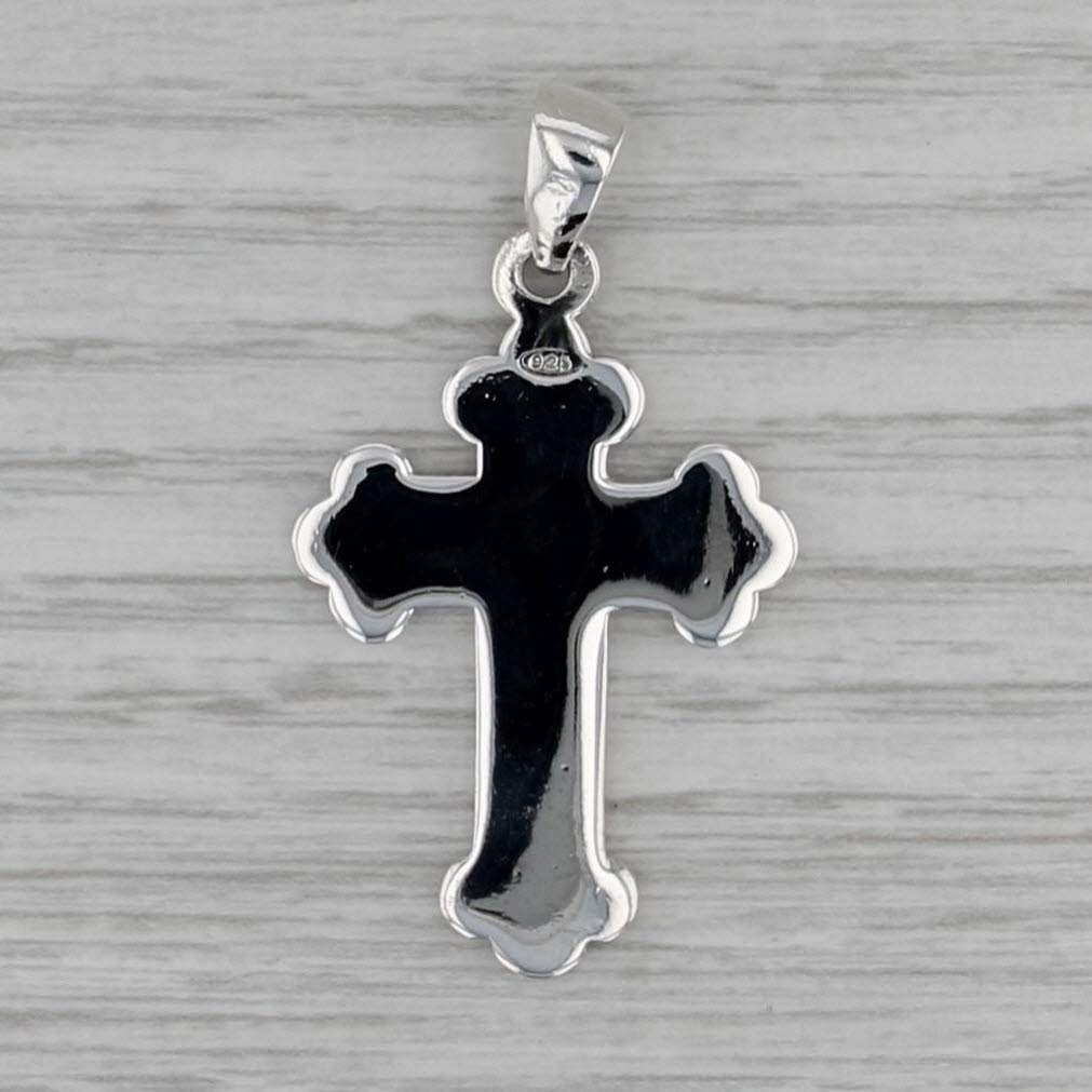 Vintage Engravable Scalloped Cross Pendant Sterling Silver