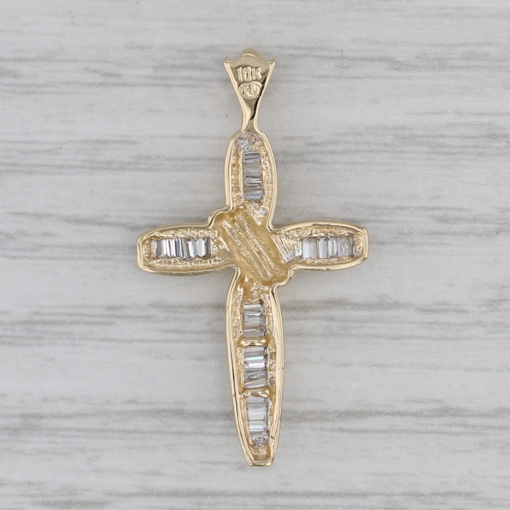 Gray 0.22ctw Baguette Diamond Cross Pendant 10k Yellow Gold