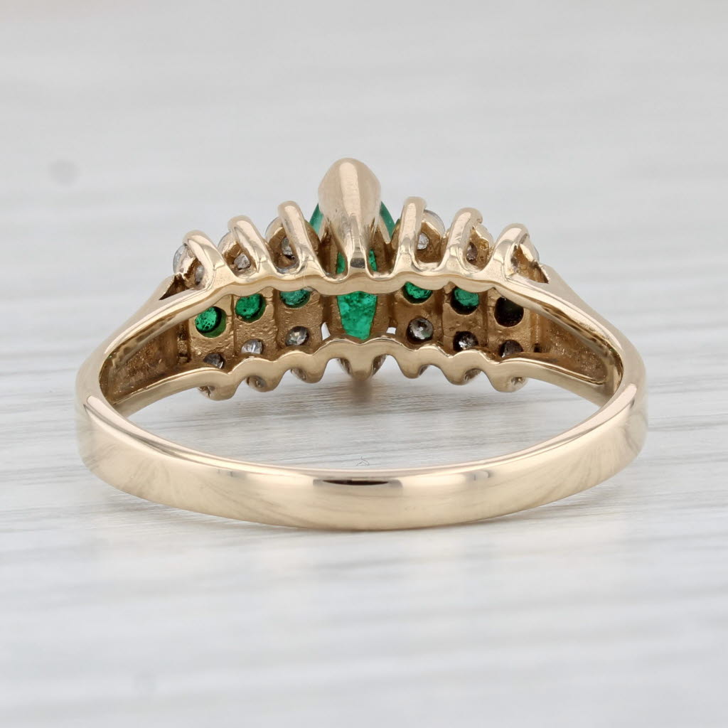 Light Gray 0.83ctw Marquise Emerald Diamond Ring 14k Yellow Gold Size 9 Tiered Pyramid