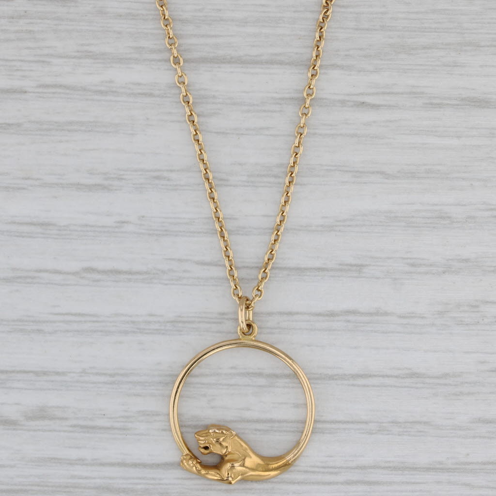 Gray Carrrea Y Carrera Panther Pendant Necklace 18k Yellow Gold 18.5" Cable Chain Box