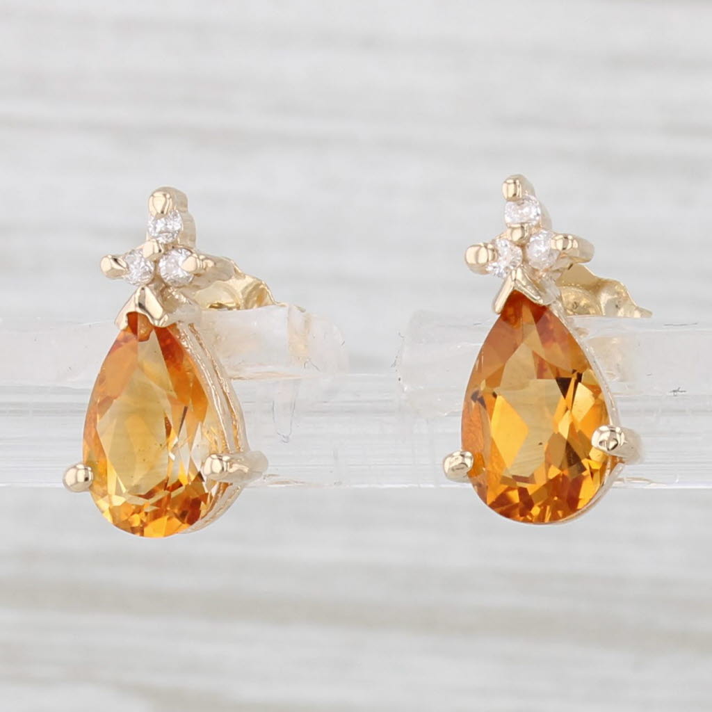 Light Gray 1.57ctw Citrine Diamond Teardrop Stud Earrings 14k Yellow Gold