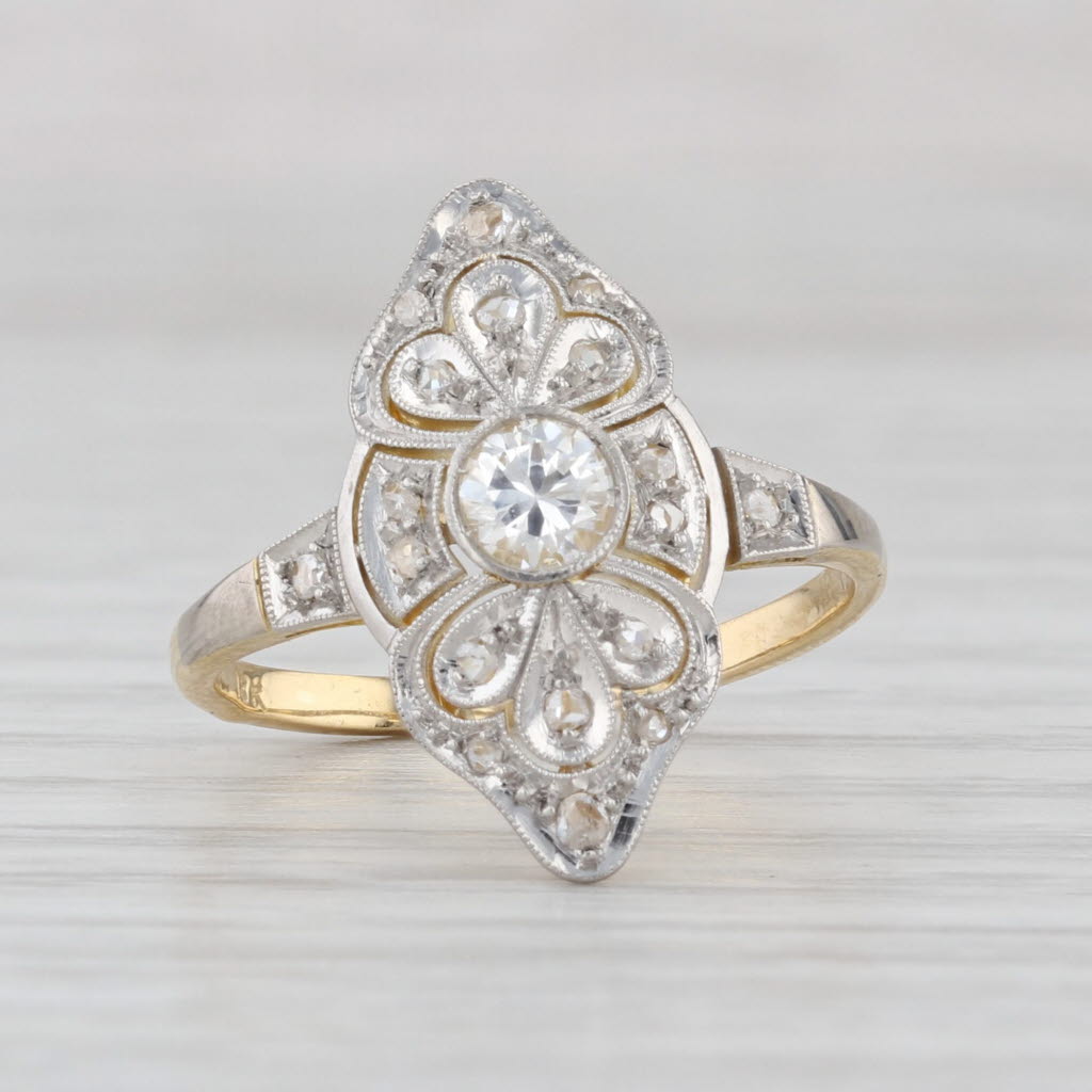 Vintage Art Deco 0.24ctw Diamond Ring 18k Yellow White Gold Size 5.25