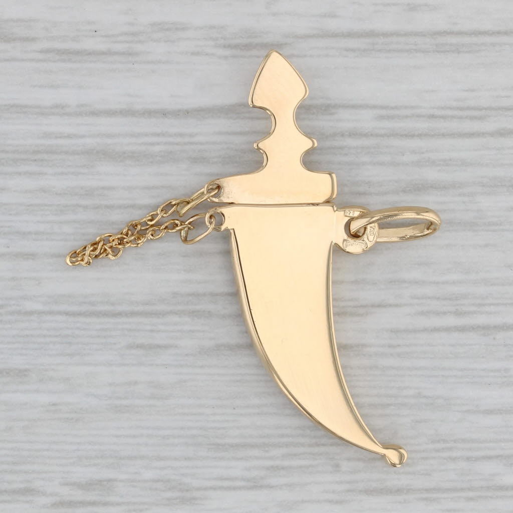 Gray Dagger in Sheaf Charm 18k Yellow Gold Pendant Opens
