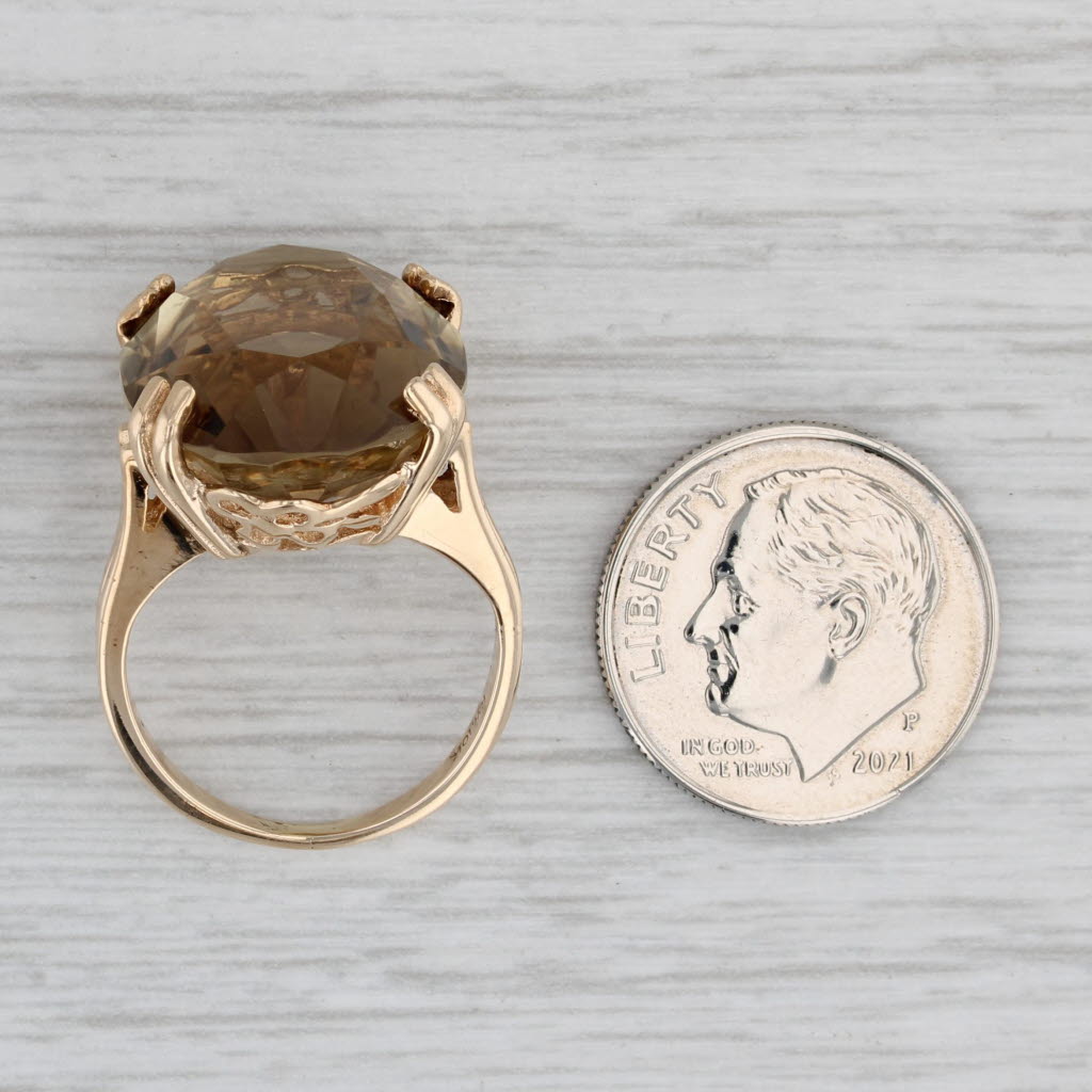 Gray 17ct Oval Smoky Quartz Solitaire Ring 10k Yellow Gold Size 4.75