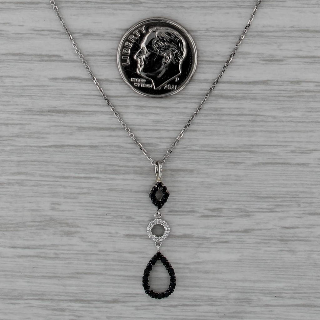 0.24ctw Black White Diamond Drop Pendant Necklace 14k White Gold 17" Box Chain