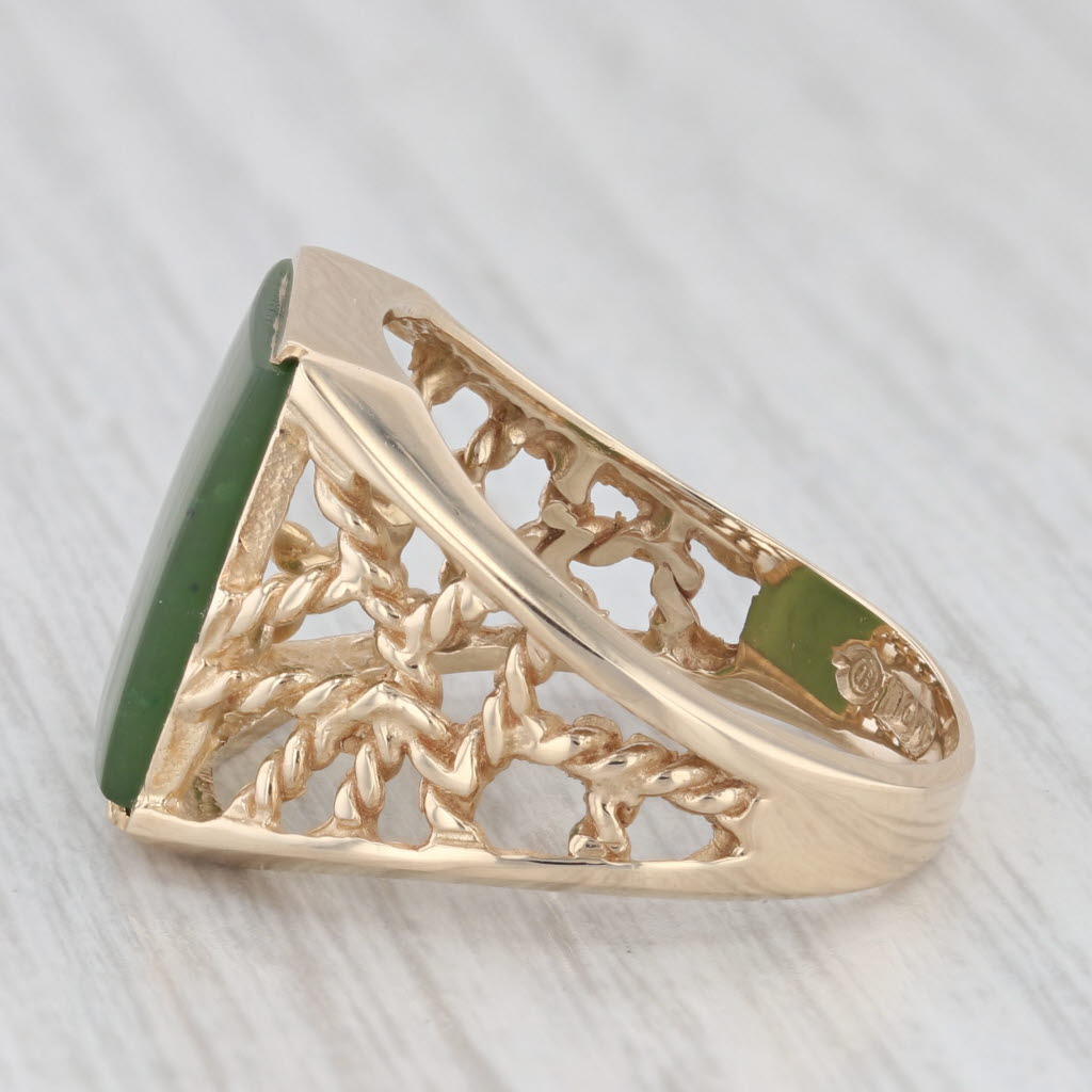 Light Gray Green Nephrite Jade Ring 10k Yellow Gold Size 10 Men's Signet