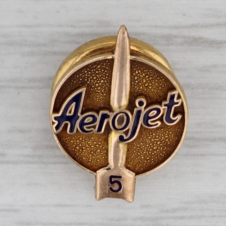Gray Vintage Aerojet 5 Years Company Service Award Pin 1/10 10k Gold Filled Enamel