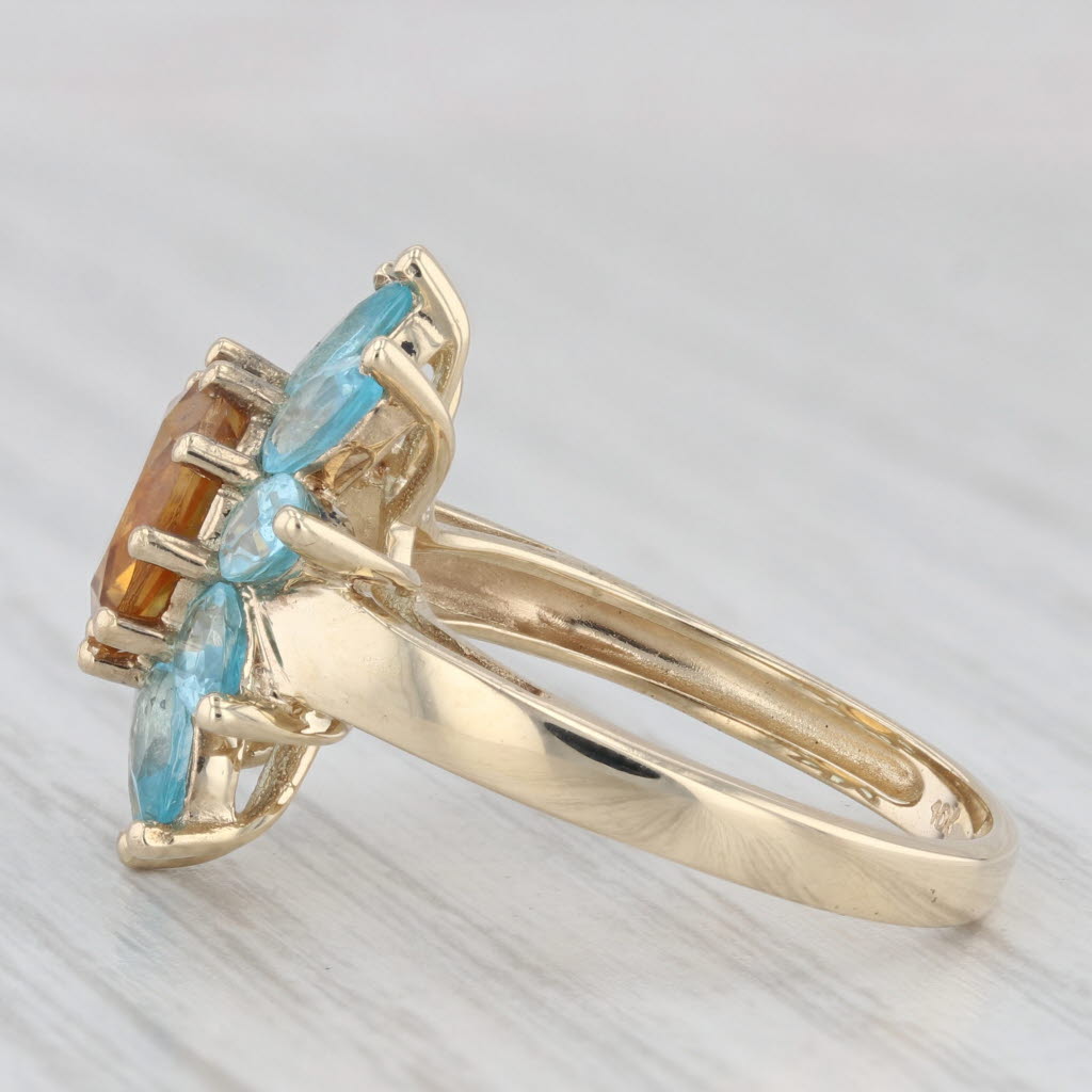 Light Gray 3.46ctw Blue Apatite Orange Citrine Flower Ring 10k Yellow Gold Size 7 Cocktail