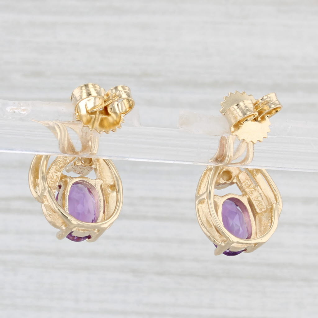 Light Gray 1.54ctw Amethyst Diamond Teardrop Earrings 14k Yellow Gold Studs