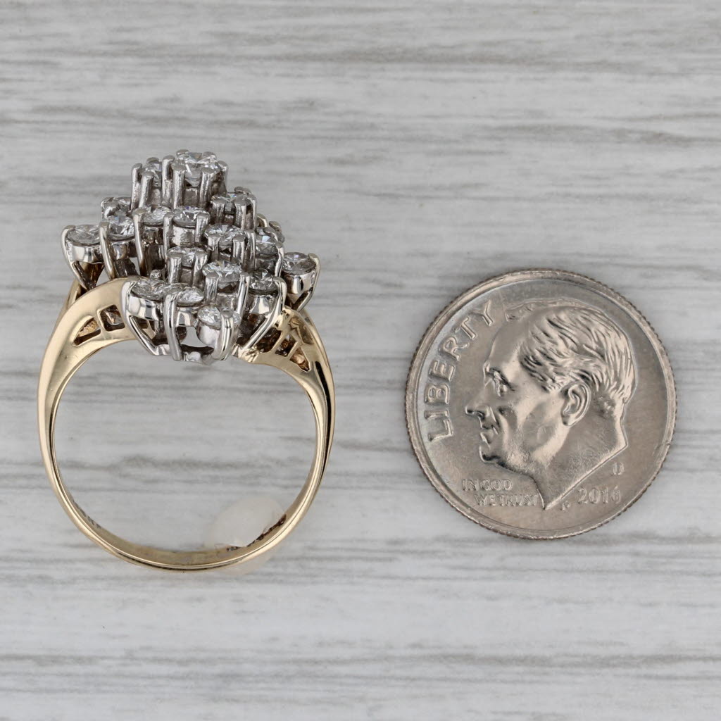Dark Gray 1.50ctw Diamond Cluster Ring 14k Yellow Gold Size 6.5 Cocktail