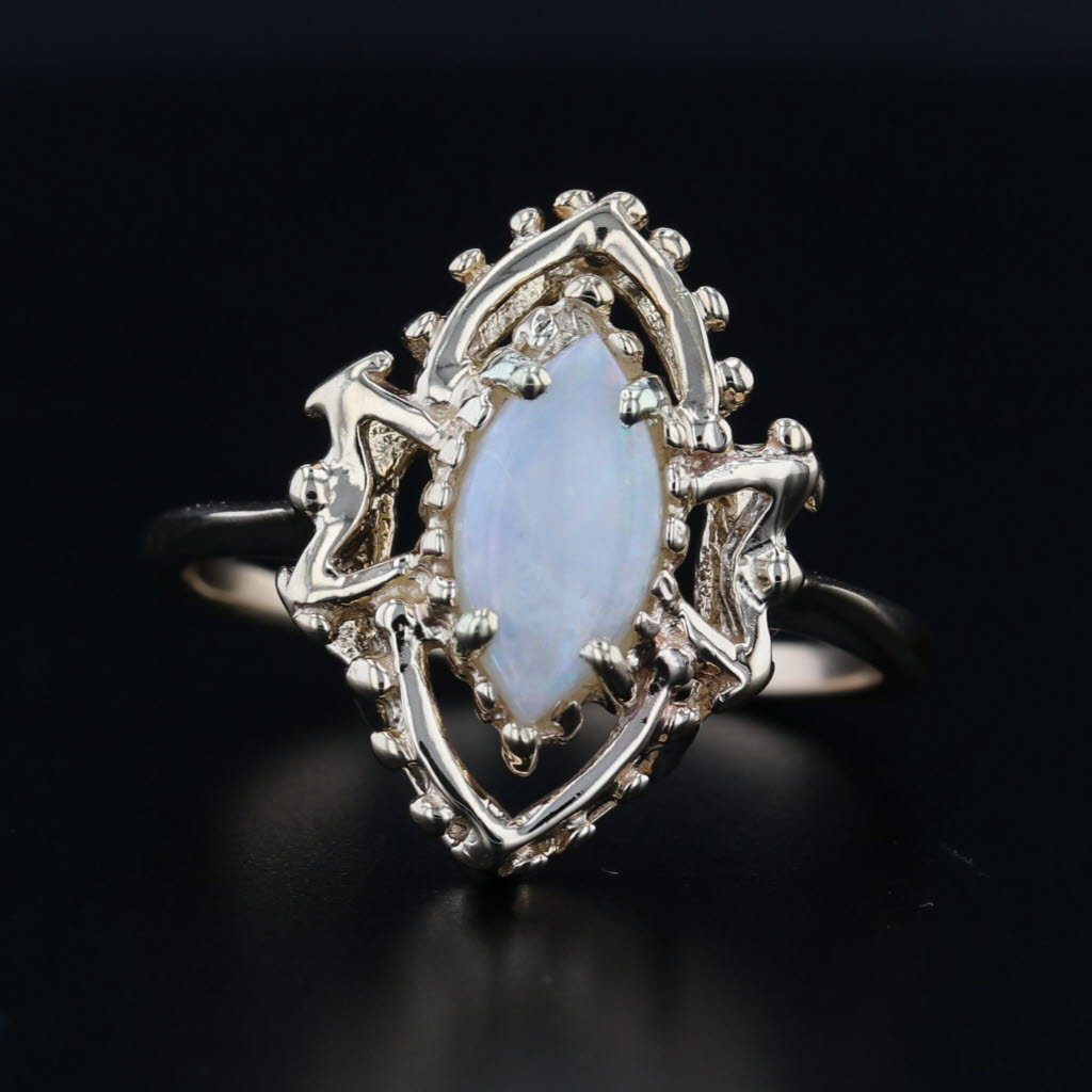 Opal Marquise Cabochon Solitaire Ring 14k Yellow Gold Size 7.75