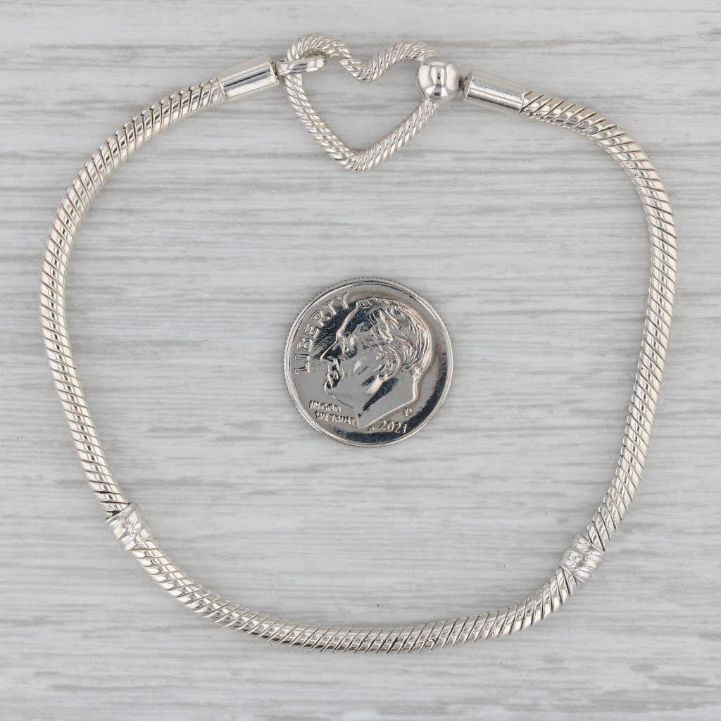 Gray Pandora Moments Heart Clasp Charm Bracelet 599539C00 Sterling Silver 7.75"